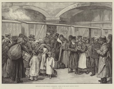 Utvisning av jøder fra St Petersburg, scene ved Baltic Railway Station (gravering) av English School