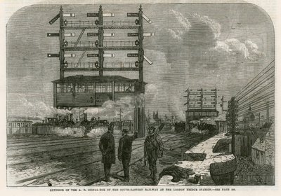 Utsiden av AB-signalboksen til South-Eastern Railway ved London Bridge Station av English School