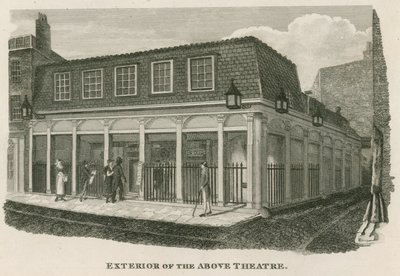Eksteriør av Royal Olympic Theatre, Wych Street, nær Drury Lane, London av English School