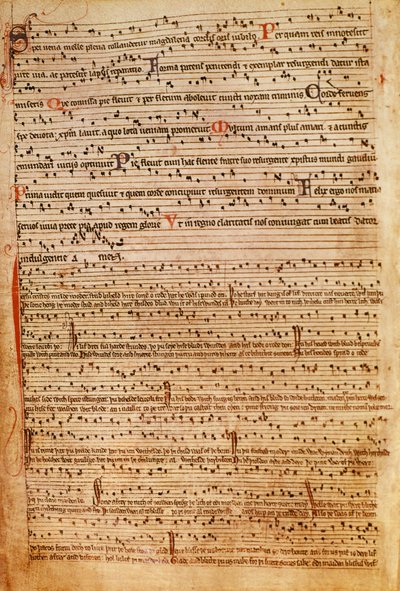 F.154v middelaldermusikalsk notasjon (lito) av English School
