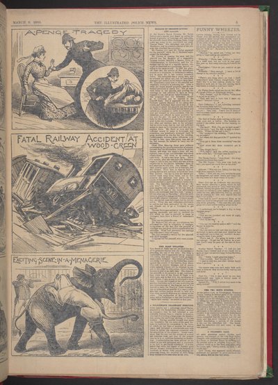 «DØDELIG JERNBANULYKKE VED WOOD-GREEN.» Illustrated Police News, 9. mars 1895 (avispapir) av English School