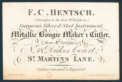 F C Hentsch, kirurger sølv- og stålinstrument av English School