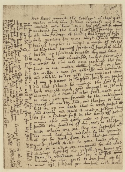 Faksimile av brev fra Oliver Cromwell til Mr Storie, datert St Ives av English School