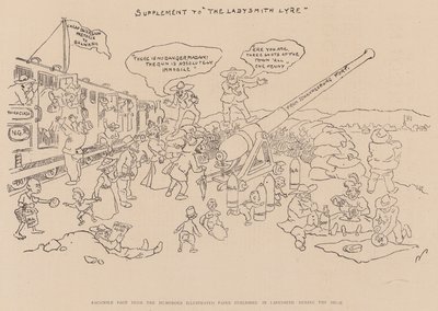Faksimileside fra den humoristiske illustrerte artikkelen utgitt i Ladysmith under beleiringen (lito) av English School