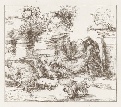 Faksimile av en studie av Leonardo da Vinci (gravering) av English School