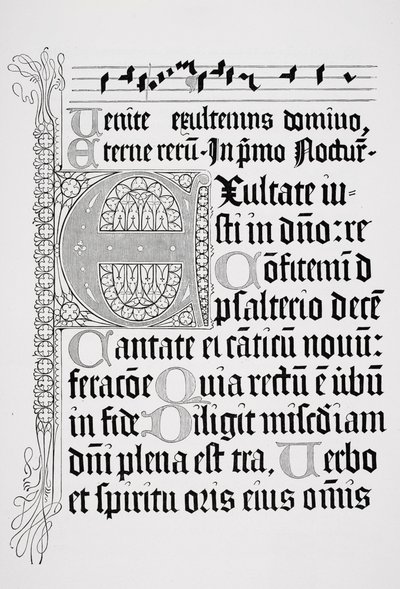 Faksimile av en side fra en psalter, trykt av Johann Fust og Petrus Schoiffer, Mainz, 1459 av English School