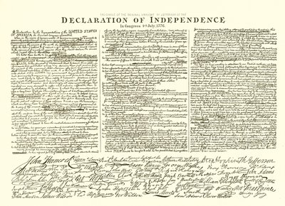 Faksimile av det originale utkastet av Thomas Jefferson av uavhengighetserklæringen i kongressen 4. juli 1776 av English School
