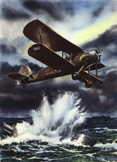 Fairey Swordfish senker en U-båt i Nordsjøen av English School