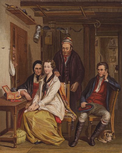 Familie hjemme (farge litho) av English School