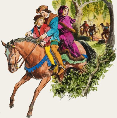 Familie på hest av English School