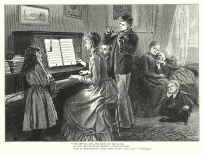 Familie spiller musikk sammen (gravering) av English School