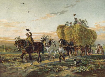 Bønder som returnerer fra åkrene med Hay Wagon av English School