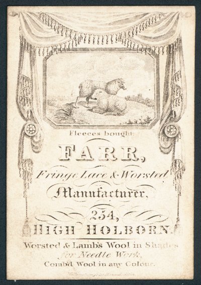 Farr, frynser blonder og kamgarn produsent, handelskort av English School