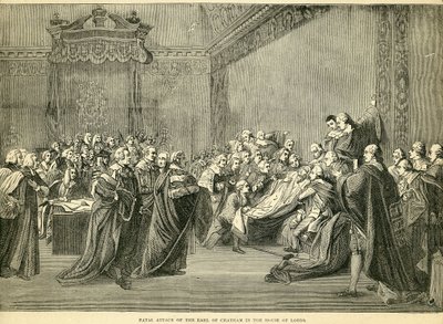 Fatalt beslagleggelse av jarlen av Chatham i House of Lords, 1778 av English School