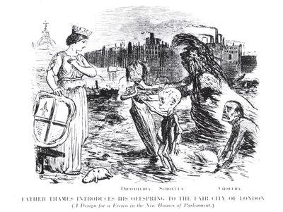 Father Thames introduserer sitt avkom til Fair City of London, et design for en freskomaleri i de nye Houses of Parliament av English School