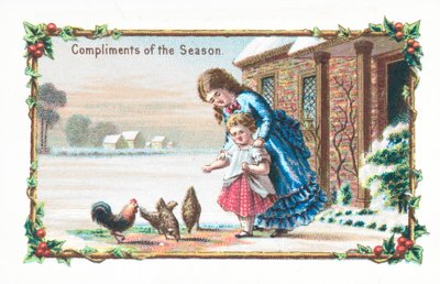 Hühner füttern, Weihnachtskarte von English School