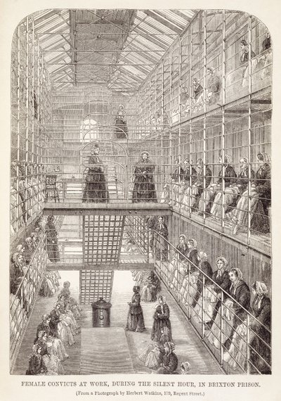 Kvinnelige straffedømte på jobb under den stille timen i Brixton Prison, fra The Criminal Prisons of London og Scenes of Prison Life av Henry Mayhew (1812-87) og John Binny, 1860 av English School