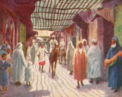 Fez, en skyggelagt gate (fargelitografi) av English School