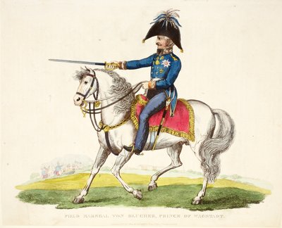 Field Marshall von Blucher, Prince of Wagstadt, pub. av Richard Evans, engr Romney, illustrasjon fra An Historical Account of the Battle of Waterloo av William Mudford, 1816 av English School