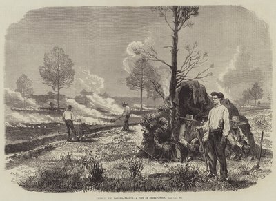 Branner i Landes, Frankrike, en observasjonspost (gravering) av English School