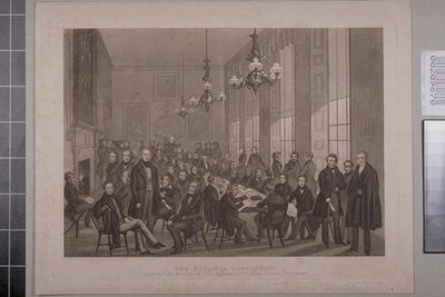 Første chartistmøte, British Coffee House på Cockspur Street, 1839 av English School