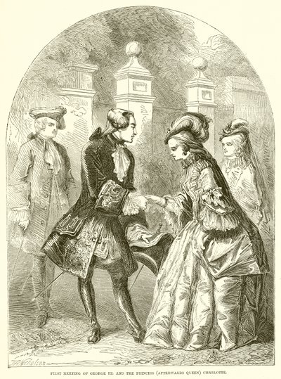 Første møte med George III. og prinsessen (etterpå dronning) Charlotte av English School
