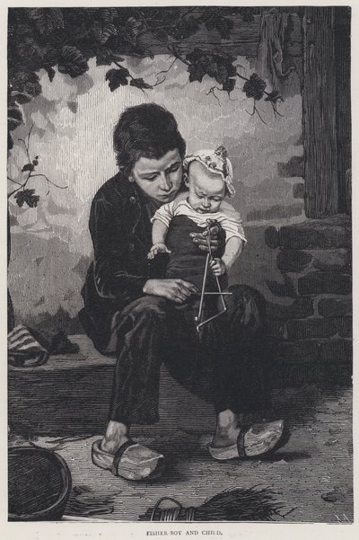 Fisher Boy and Child (gravering) av English School