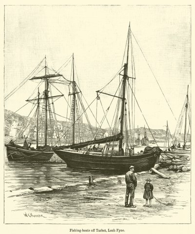 Fiskebåter utenfor Tarbet, Loch Fyne (gravering) av English School