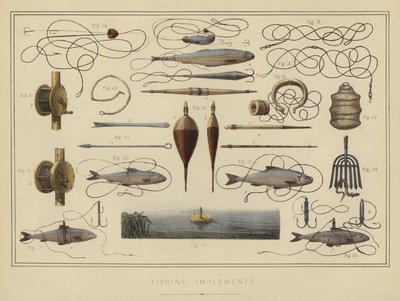 Fiskeredskaper (farge litho) av English School