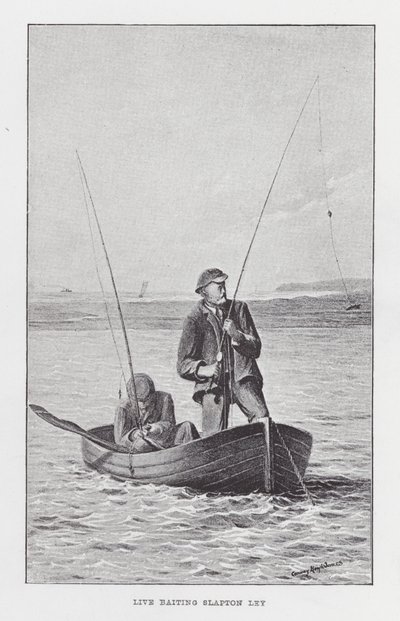 Fiske: Live Baiting Slapton Ley (litho) av English School