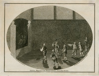 Fives, spilt på tennisbanen, Leicester Fields av English School