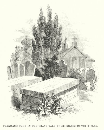 Flaxmans Grab im Friedhof von St. Giles in the Fields (Gravur) von English School