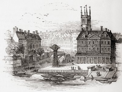 Fleet Ditch, London, England i 1749 på punktet der den løp inn i Themsen ved Bridewell, fra Old England: A Pictorial Museum, pub. 1847 av English School
