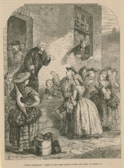Flåte ekteskap; scene i Fleet Prison under kong George IIs regjeringstid av English School
