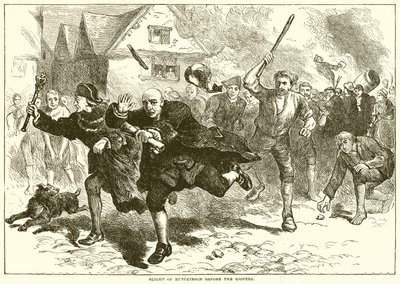 Flight of Hutchinson før Rioters av English School