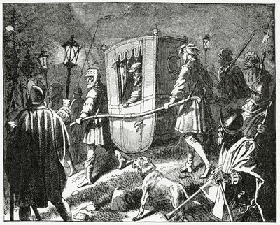 Flykten til keiser Charles V i 1552 fra de protestantiske lutherske styrkene ledet av kurfyrsten Maurice av Sachsen, 1882 av English School