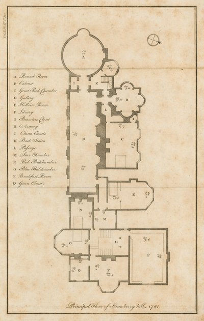 Planløsning for hovedetasjen, Strawberry Hill, London av English School
