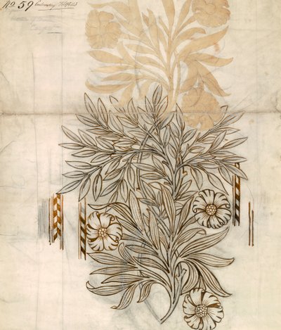 Blomstertekstildesign for Morris og Co. (wc og blyant på papir) av English School