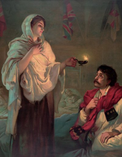 Florence Nightingale med en oljelampe av English School