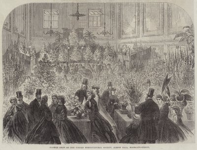 Flower Show of the United Horticultural Society, Albion Hall, Moorgate-Street (gravering) av English School