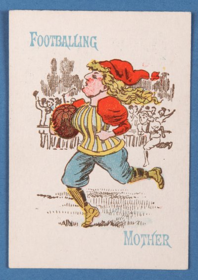 Footballing Mother, kort fra et Happy Families-spill, ca. 1890-1900 av English School