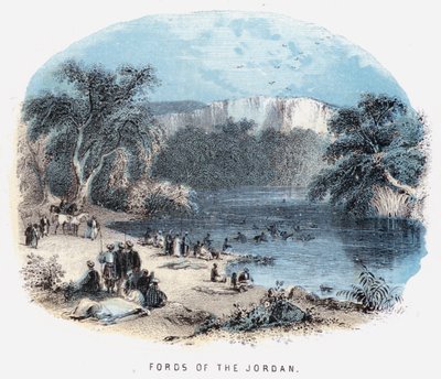 Fords of the Jordan (farget gravering) av English School