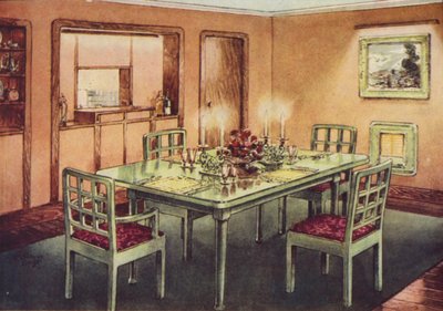 Formell spisestue (farge litho) av English School
