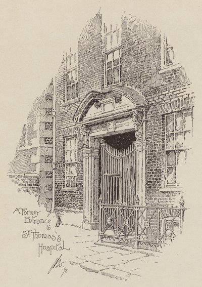 Tidligere inngang til St. Thomas#39;s Hospital (litografi) av English School