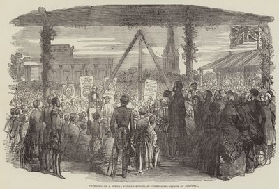 Grunnleggelse av en Hindoo kvinneskole i Cornwallis-Square i Calcutta (gravering) av English School