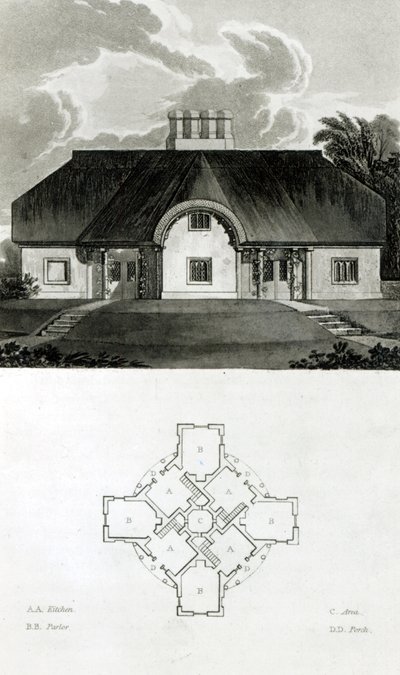 Fire hytter, 1818 av English School