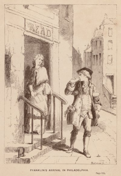 Franklins ankomst til Philadelphia (gravering) av English School