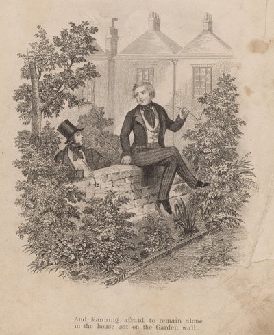 Frederick George Manning sitter på en vegg etter drapet på Patrick O#39;Connor (gravering) av English School