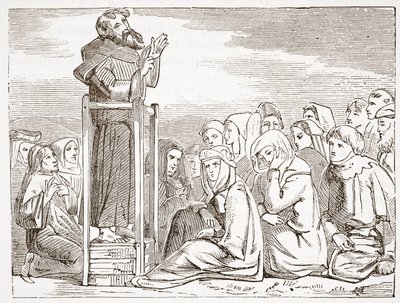 Friar som forkynner fra en bevegelig prekestol, illustrasjon fra The History of Protestantism av James Aitken Wylie (1808-1890), pub. 1878 av English School