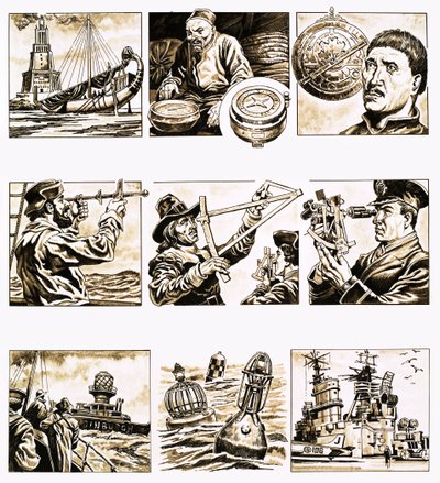 Fra da til nå: Charting the Seas (gouache på papir) av English School